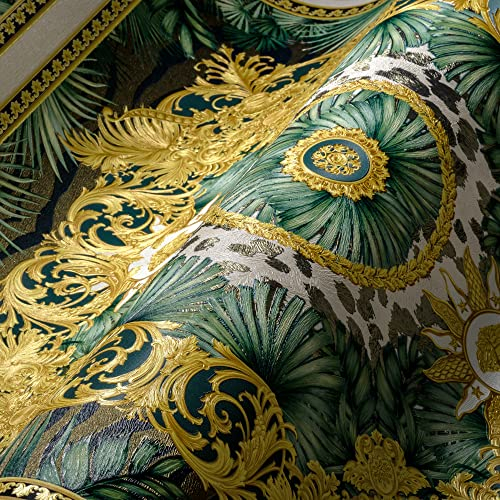 VERSACE 387034 Papier peint mural Motif feuilles de palmier Vert doré blanc 10,05 x 0,70 m Fabriqué en Allemagne