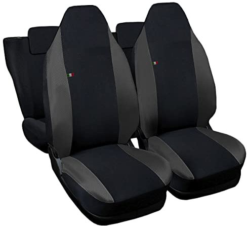 Sitzbezüge mit geteilten Rücksitzbezügen 50/50 und integrierter Kopfstütze, hergestellt in Italien, für Autositze, (Schwarz - Dunkelgrau)