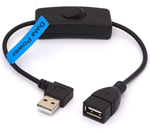HTGuoji USB Extension Cable with On/Off Switch, 90 Degree Down Angle USB 2.0 Male to Female Extender Cord Support Data and Power for PC, TV, Car, USB Fan, iOS System,LED Strips (Right)