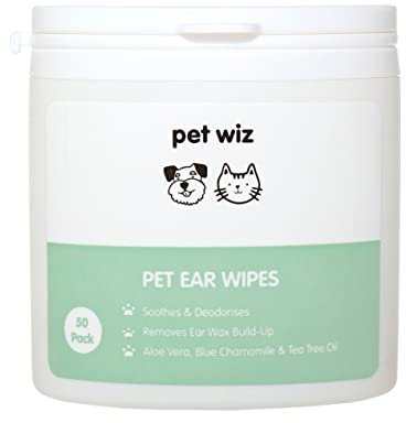 pet wiz Ohrtücher für Hunde & Katzen Reinigen, beruhigen & desinfizieren mit natürlichen Wirkstoffen Aloe Vera, Hamamamelis, Teebaumöl und blauem Kamillenextrakt