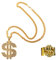 CHENGYOUOUM 2 Pcs Dollar Sign Necklace Rings Set,80s 90s Hip Hop Necklace Rapper Chain Punk Symbol Ring for Men Women Cosplay Carnival Party