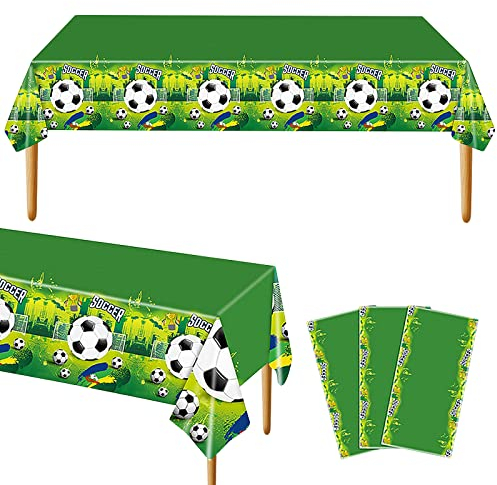 3 Stück Tischdecke Fußball, Wasserdicht Fußballdruck Rechteck Tischdecke für Fußballparty Jungen Geburtstagsparty(220 x130 cm)