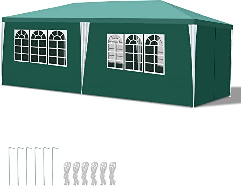 Joparri Pavillon Wasserdicht mit 6 Seitenteilen und Fenstern Grün Gartenzelt Partyzelt UV-Schutz Stabil Winterfest Gartenpavillon für Freien, Garten, Party, Hochzeit, Marktstand, 3x6m