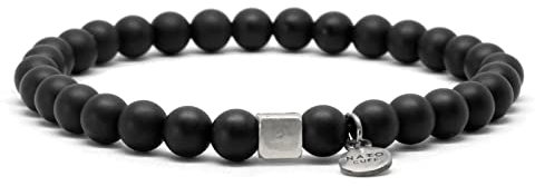 Nato Cuff - 925 Sterling Silber Armband - Onyx Perlen Halbedelsteine ​- Herren und Damen schmuck Handgefertigt in Frankreich (Large 19cm)