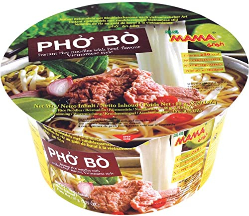 MAMA PHO BO Instant Rice Bowl Noodles Artificial Beef Flavour 65g (9 Bowls)