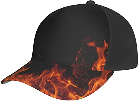 LOUJIN Flamme Schwarz Hintergrund Feuer Baseball Hut für Männer Frauen Hip Hop Caps Schwarz Snapback Hüte Papa Trucker Cap Flamme Schwarz Hintergrund Feuer, #979, M/Einheitsgröße