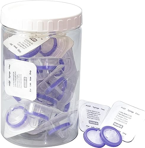 20 pezzi Filtri per Siringa Membrane Idrofile Sterili in PVDF con Diametro di 25 mm e Dimensione dei pori di 0,22um, Filtri ad Ago per HPLC e GC, Filtrazione di Laboratorio ad Alta Produttività