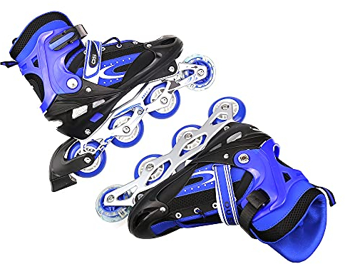 Inline-Skates für Kinder und Mädchen, verstellbar, mit leuchtenden LED-Rollen, für Damen und Herren, für Kinder und Erwachsene, Code M, Blau (Größe 35-38)