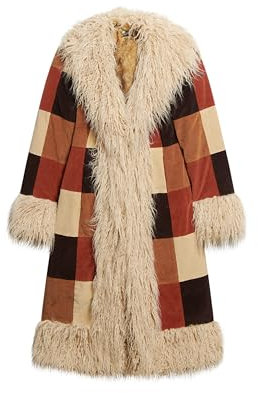 Superdry Damen Langer Afghan-Mantel im Patchwork-Look Brauner Patchwork-Cordstoff 42