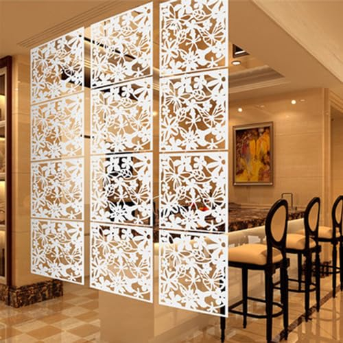 12pcs Hängender Paravent Wand Trennwand Sichtschutz Raumtrenner Vorhang Hohl Blumen Trennwand hängender Bildschirm Raumteiler Home Wall Decal 40x40CM