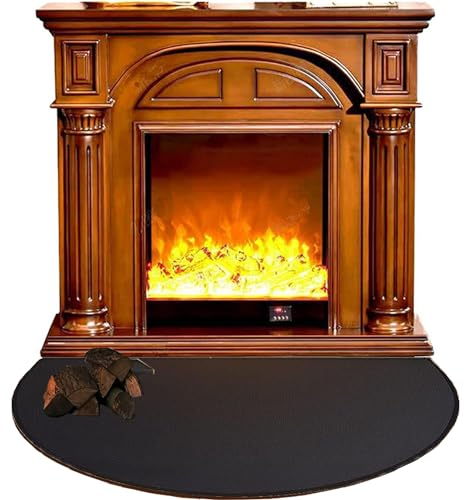 Feuerbeständige halbrunde Kaminmatte: 81,3 x 152,4 cm, schwarz, feuerfeste und verzögernde Unterlage für Kamin, schützt Böden und Terrassen vor Funken und Glut