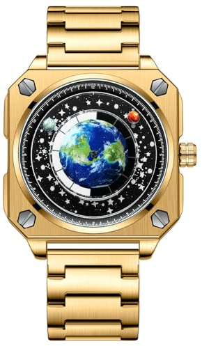 Silverora Uhren Herren Edelstahl Quadratische - Universum Sternenhimmel Analoge Quarzuhr 3ATM Wasserdicht Rechteckig Edelstahlarmband Uhr mit Leuchtende Zifferblatt Zeiger Geschenke für Männer Gold