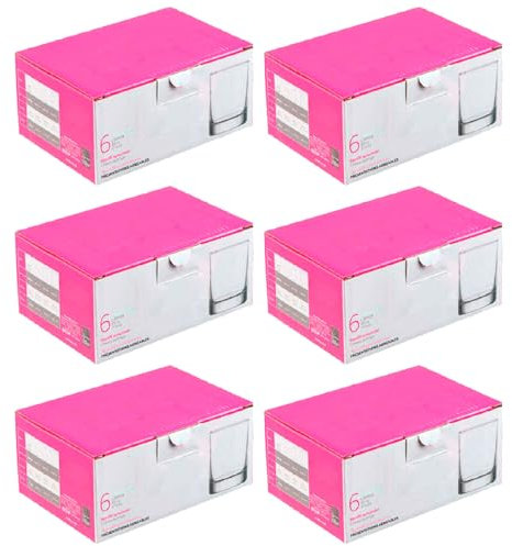 Tradineur - Pack de 6 Cajas de 6 Vasos Modelo Liberty - Capacidad: 280 ml - Fabricado en Vidrio Resistente - Apto para lavavajillas - Tamaño Aprox: Ø 7,3 x 8,9 cm - 36 Uds Totales