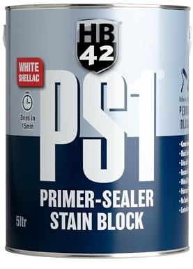 HB42 PS1 Primer-Sealer Stain Block - Premium Shellac-Based, One-Coat Stain Blocker - Ideal for Interior Woodwork, Plaster, Tiles, Varnish, and More (5L)