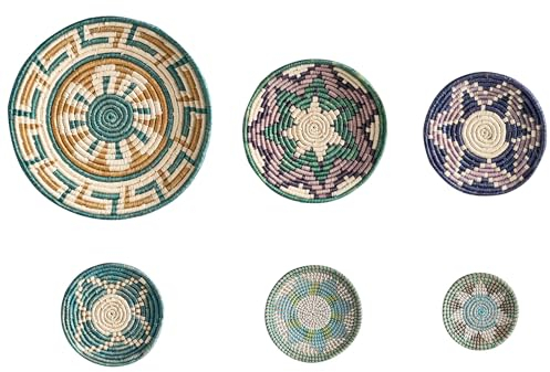 Wanddeko Seegras bunt geflochten Wandkörbe 6er Set Kreise Boho Pintano