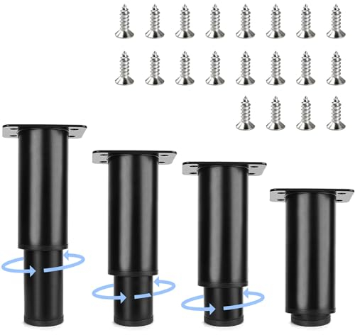 LONHCHI 4er Set Möbelfüße Verstellbar, 8-12cm Möbelfüße Höhenverstellbar, Metall Schwarz Möbelbeine, Einstellbare Höhe bis 12cm, füße für möbel für Möbel Sofa Bett Nachttisch Schrank, Schrauben*20