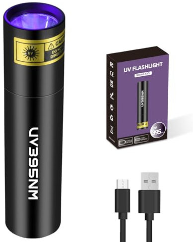 UV Light Flashlight Portable Mini Black Light 395nm Rechargeable, Powerful Woods lamp LED Handheld Blacklight Flashlights USB C Ultraviolet Lights for Pet Urine, uv Resin Curing, Uranium Glass