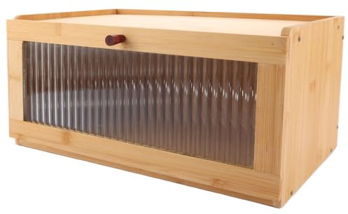 APACALI Boîte à pain en bois, 40 x 24 x 20 cm Boîte à Pain en Bambou avec Porte Magnétique, Boîte à pain visualisée, Boîte de rangement de cuisine pour pain, pain grillé, bambou naturel