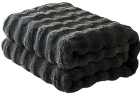 Kuscheldecke Kaninchen Plüsch Decke Kunstfell Warme Überwurfdecke Sofadecke Vielseitig Blanket für Couch Bett Sofa (Anthrazit, 160 * 200cm)
