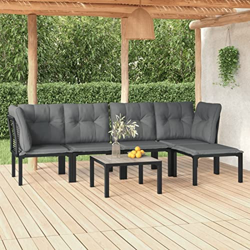 Homgoday 6-TLG. Garten-Lounge-Set Gartenmöbel Set Balkonmöbel Gartenlounge Gartensofa Ecksofa Gartenset Lounge Sitzgruppe für Garten Terrasse Balkon Schwarz und Grau Poly Rattan