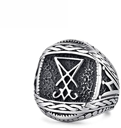 WIPPWER Vintage Sigil Lucifer Rock Ring 316L Edelstahl Siegel des Satans Ringe for Männer männlich Punk Rock Schmuck