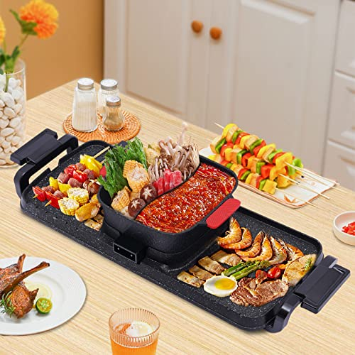 Hot Pot Elektrisch Hotpot Topf Shabu Shabu und BBQ Grill, 2 In 1 Multifunktions Elektrische Grillpfanne mit Antihaftbeschichtung für Den Innenbereich für 2-4 Personen, Split Design, 80 * 24.5 * 18cm