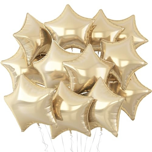 Champagne Gold Star Balloons,12Pcs Light Gold Silver Star Shaped Foil Balloons,18Inch Large Helium Balloon for Birthday Baby Shower Anniversary Wedding Party Decorations