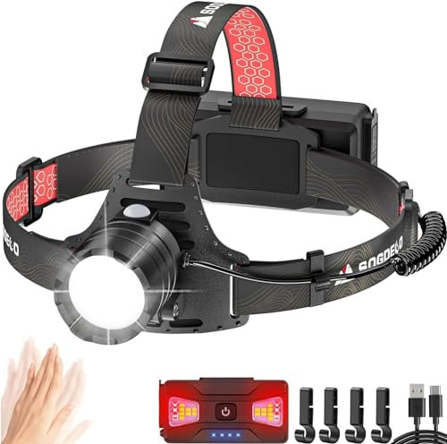 2025 𝐍𝐄𝐖 Stirnlampe LED Wiederaufladbar, Superhell 50000 Lumen Kopflampe Stirnlampe mit 8 Lichtmodi Stirnlampe Abnehmbar 5200 mAh Kapazität AKKU, IP68 Wasserdicht 90° Verstellbar für Outdoor