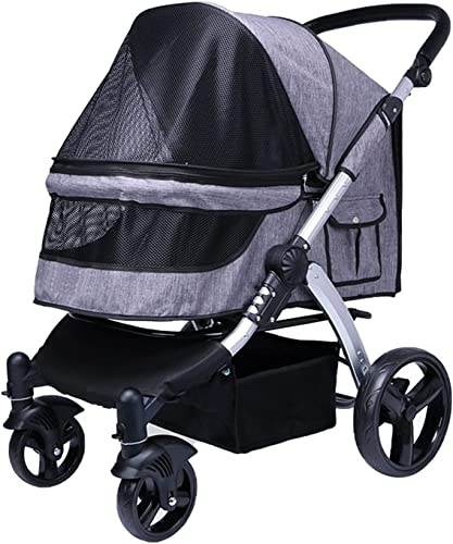 Haustier-Buggys für große Hunde, Reise-Buggy, Katzen-Buggy, Kinderwagen, Haustier-Buggy für Hunde und Katzen, atmungsaktives Oxford-Stoff, Kinderwagen aus Aluminiumlegierung (dunkelgrau) (dunkelgrau