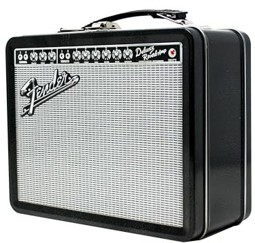 P Pluginz Fender Amp Tin Lunch Box Storage Container - Plastic Handle & Embossed Front Cover - Officially Licensed Fender Merchandise