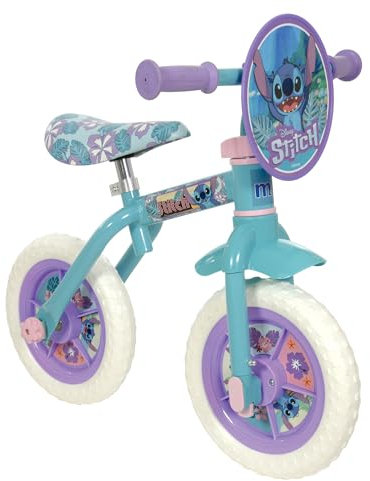 Stitch 2-In-1 Training Toddler Bike - Convertible Training and Balance Bike for 2+ Years Girls and Boys with Removable Pedals and Stabilisers - Adjustable 10 Inches Bikes for Kids - Stitch Toys