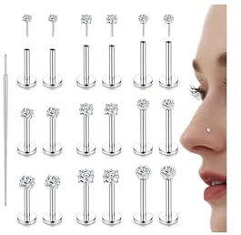 Chriscoco 18PCS 18G Tragus Piercing Chirurgenstahl Labret Piercing Nasenpiercing Stecker Lippenpiercing CZ Piercing Ohr Monroe Medusa Piercing Helix Piercing Jewellery 6/8/10MM