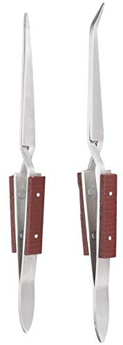 Sonew Effizientes -Bastelwerkzeug, 2-teilige Pinzette mit Holzgriff, Schmucklöten mit Spitzer, Gerader und Gebogener Spitze für Stabiles Klemmen und Einfaches Schweißen