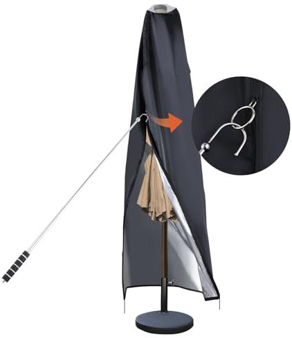 Housses de parasol de terrasse imperméables - Convient pour parasols solaires de 330 cm/390 cm - Housse de parasol d'extérieur 420D avec fenêtre transparente en haut (185 x 20 x 85 x 60 cm)