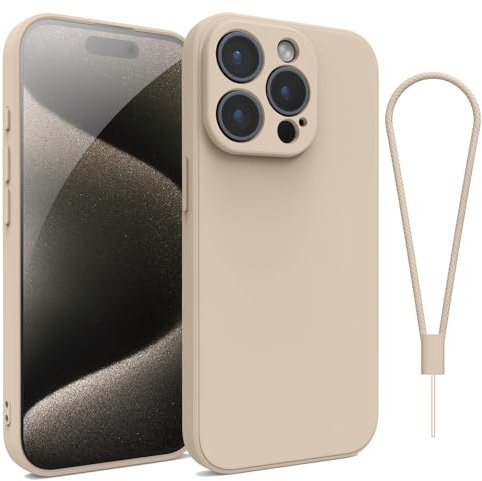Andwing For iPhone 15 Pro Case,Silicone Case Soft Ultra For iPhone 15 Pro Phone Case Slim Protective Shockproof Cover Scratch-Resistant Microfiber Lining, 6.1 Khaki