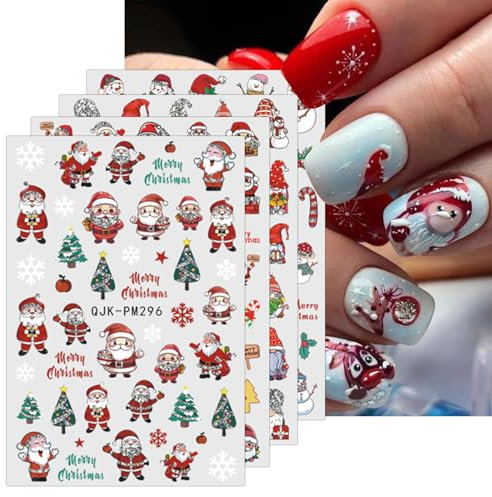 Nagelsticker Weihnachten, 9 Blatt Selbstklebend Nagelaufkleber Nail Art Sticker Dekoration Nageldesign Zubehör