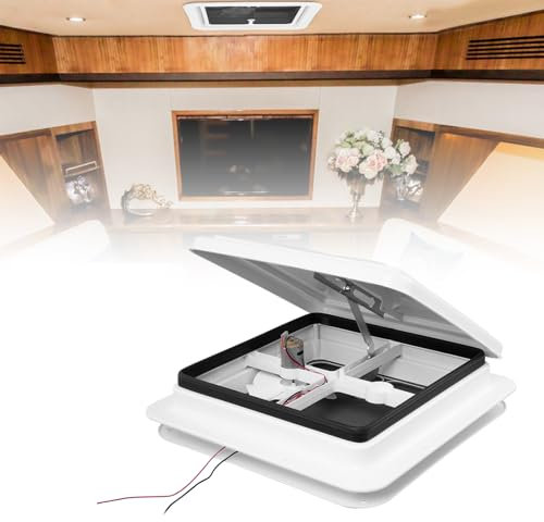 Sararoom Caravan Roof Ventilation Fan, 420x420mm Manual 12V Ultra Quiet Motorhome Vent Accessory, UV Resistant and Waterproof for RV/Camper/Trailer, White