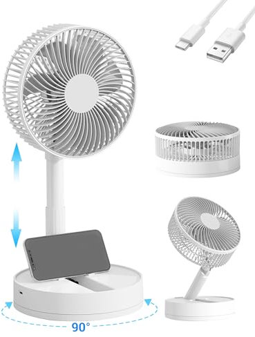 KASYDoFF Desk Fan, USB Rechargeable 5400mAh-20CM Oscillation Portable Table Fan with 4 Speed Settings, Foldable Battery Mini Cooling Fans for Bedroom, Home and Outdoor