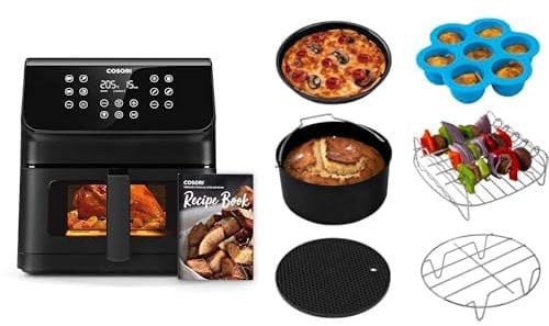 COSORI Air Fryer 6.2L,Avec Fenêtre Visible,12-en-1,Technologie RapidAir,Friteuse Sans Huile, Jusqu'à 55% d'Énergie en Moins,Faible Bruit, Rappel Shake/Rôtir/Bake, Écran Tactile LED,Livre de Recette