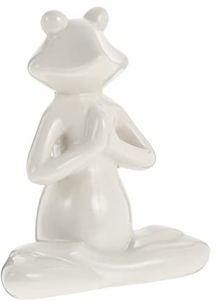 FONDOTIN Yoga Frosch Dekor Keramikfigur Desktop Schmuck Für Wohnzimmer Büro Schlafzimmer Weiß Glänzend Kreatives Heimhandwerksornament