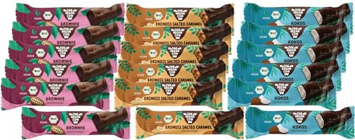 THE VEGAN COW - Schokoriegel Mix 18 Riegel (720g) - 6x40g Brownie, 6x40g Erdnuss Salted Caramel und 6x40g Kokos - vegan, bio, glutenfrei - 100% natürliche Zutaten