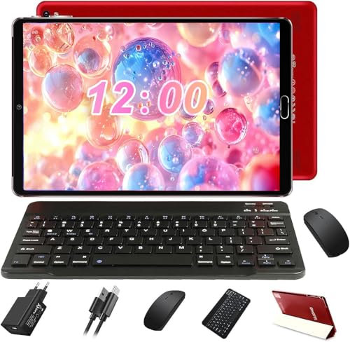 SUAAT 2025 Tablet Android da 10 pollici 4GB RAM + 64GB ROM | 8000mAh | Doppia fotocamera 5 + 8 Megapixel | Bluetooth | WiFi | MicroSD 4-256 GB, Rosso