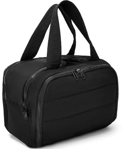 Axcone Reise Kulturbeutel,Leichte Groß Weit Offene Kulturtasche Reisetasche,Bauschiger Kosmetik Make up Taschen Organizer Handgepäck Kosmetiktasche für Damen & Herren(T7151-Schwarz)