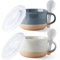 GBHOME Ceramic Soup Mugs with Handles and Lids,24 OZ Soup Cups Set of 2 with Terracotta Underside,Mug Bowls with Spoon for Soup/Cereal/Salad/Noodles/Ramen/Microware &Dishwasher Safe-Grey&Beige
