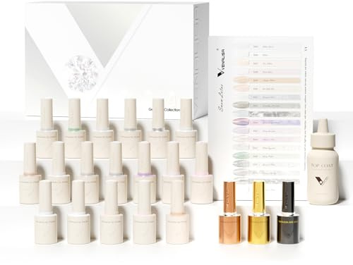 VENALISA UV Nagellack Set 18 Farben Glitzer Katzenauge Milchweiß Aprikose Grau Silber Lila Pink Grün Farbgel für Gelnägel Gellack Gel Polish Gelnägel für Nägel