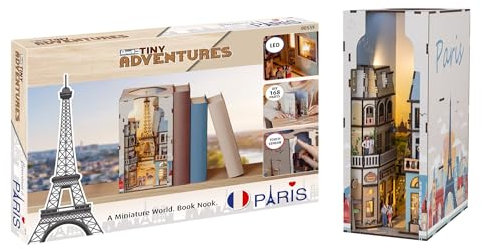 Revell Tiny Adventures Buchstütze Paris I 3D Miniaturhaus aus Holz mit LED-Beleuchtung I DIY Puzzle Book Nook für Bücherregal I Geschenkidee für Bastelfans & Liebhaber der Stadt der Liebe