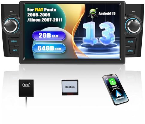 SIXWIN 2+64G Android 13 Autoradio für FIAT Punto (2005-2009)/Linea (2007-2011) mit Carplay/Android Auto,7 Zoll Kapazitive Touchscreen mit WiFi GPS Bluetooth FM/RDS EQ