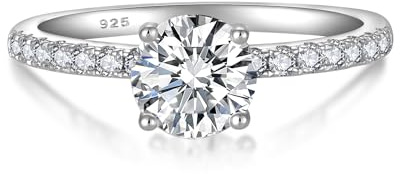 YL 1 Karat Moissanite Ring Verlobungsring 925er Sterlingsilber Rundschliff Moissanit Farbe D VVS1 Schmuck Geschenke für Damen