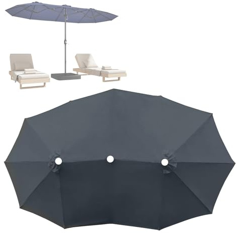 Toldo De Repuesto Para Sombrilla Terraza Exterior Doble, 4.65x2.65M, 12 Varillas, Impermeable Cubierta De Recambio Para Sombrilla, Paraguas Reemplazar La Tapa, Para Jardín Patio Piscina(Greys)