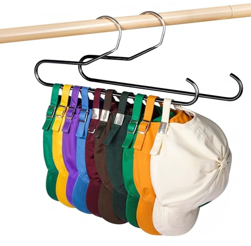 Hat Storage Organizer for Baseball Caps, Jeowoqao Non Slip PVC Coating Hat Holder Hats Rack Hangers for Closet Organizers and Storage for Cap Tank Top Belt Tie Purse Bra, Black 2 Pack